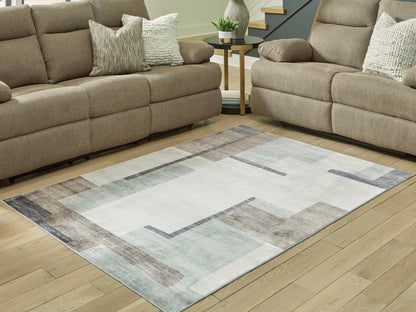 Cape Furniture Outlet - Ashley Furniture - Larkport Rug - Washable 5' x 7' Area Rug / Cream/Brown/Gray - R407412