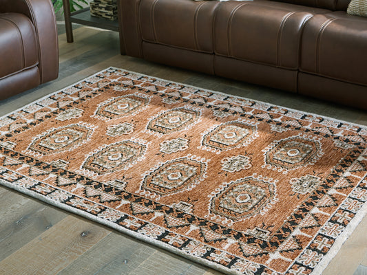 Cape Furniture Outlet - Ashley Furniture - Qaabiz Rug - 5' x 7' Area Rug / Sienna/Ivory/Black - R407522