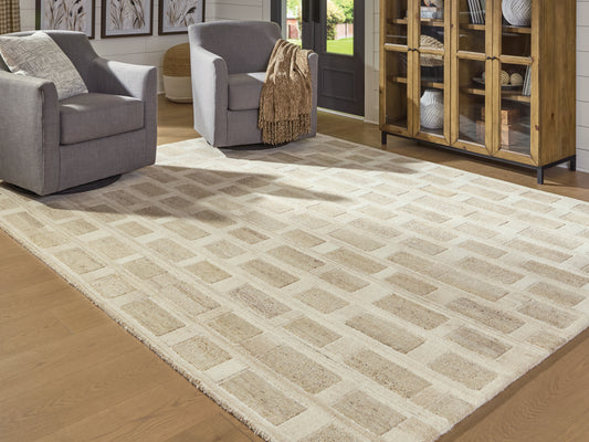 Cape Furniture Outlet - Ashley Furniture - Lisgrove Rug - 7'8" x 10' Area Rug / Tan/Brown/White - R407711