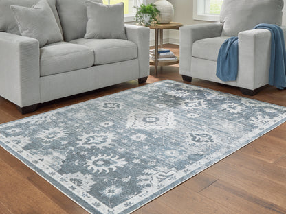 Cape Furniture Outlet - Ashley Furniture - Avanworths Rug - Washable 5'3" x 7' Area Rug / Blue/Gray/Ivory - R407792
