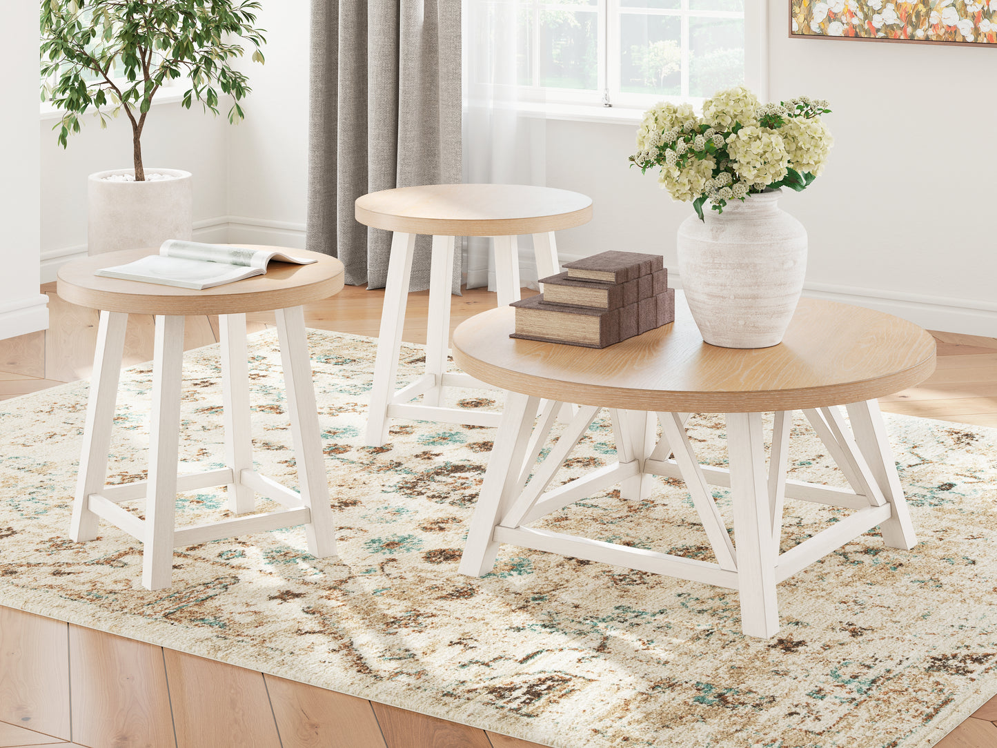 Cape Furniture Outlet - Ashley Furniture - Fawndell Table (Set of 3) - Occasional Table Set (3/CN) / Antique White/Brown - T193-13
