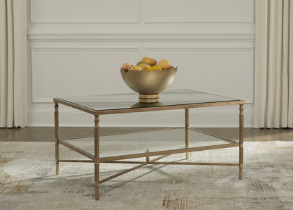 Cape Furniture Outlet - Ashley Furniture - Cloverty Coffee Table - Rectangular Cocktail Table / Aged Gold Finish - T440-1