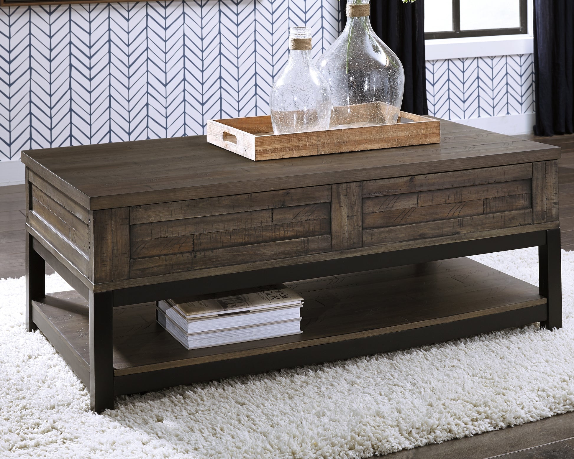 Cape Furniture Outlet - Ashley Furniture - Johurst Coffee Table with Lift Top - LIFT TOP COCKTAIL TABLE / Grayish Brown - T444-9