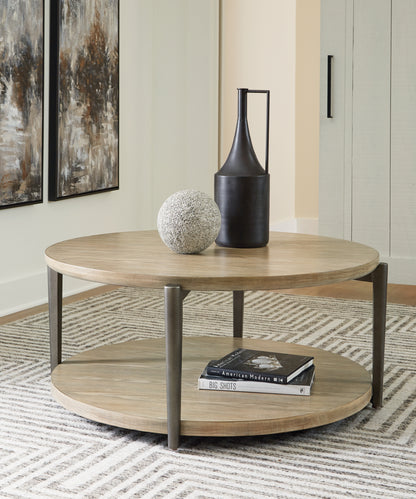 Cape Furniture Outlet - Ashley Furniture - Dyonton Coffee Table - Round Cocktail Table / Light Grayish Brown - T574-8