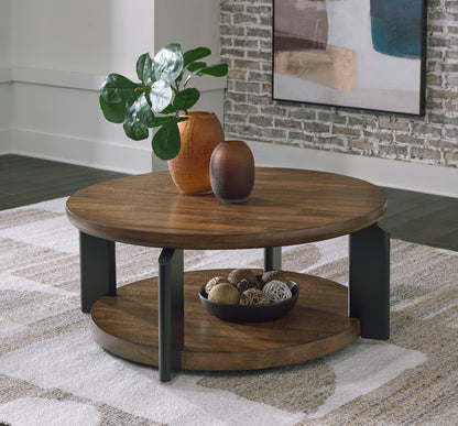 Cape Furniture Outlet - Ashley Furniture - Kraeburn Coffee Table - Round Cocktail Table / Brown/Black - T624-8