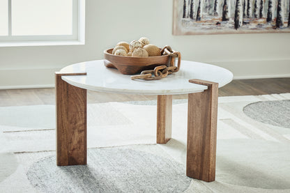Cape Furniture Outlet - Ashley Furniture - Isanti Coffee Table - Rectangular Cocktail Table / Light Brown/White - T662-1
