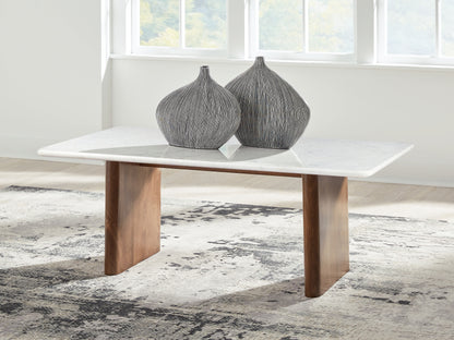 Cape Furniture Outlet - Ashley Furniture - Isanti Coffee Table - Rectangular Cocktail Table / Light Brown/White - T662-1
