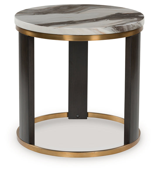 Cape Furniture Outlet - Ashley Furniture - Jazmore End Table - Round End Table / Brown/Brass Finish - T671-6