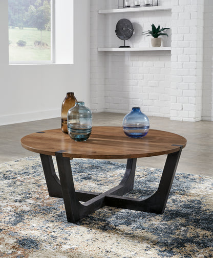 Cape Furniture Outlet - Ashley Furniture - Hanneforth Coffee Table - Round Cocktail Table / Brown/Black - T726-8