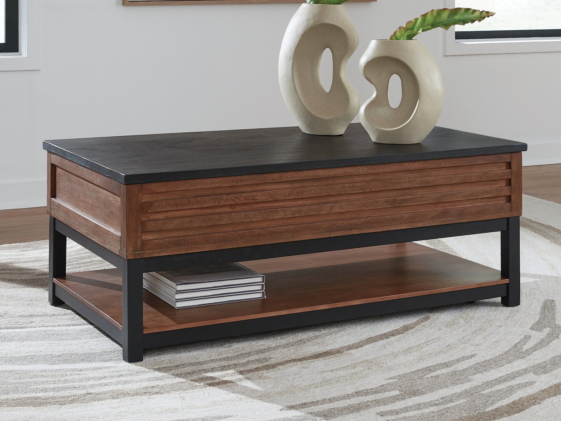 Cape Furniture Outlet - Ashley Furniture - Kallari Lift-Top Coffee Table - Lift Top Cocktail Table / Warm Brown/Black - T737-9
