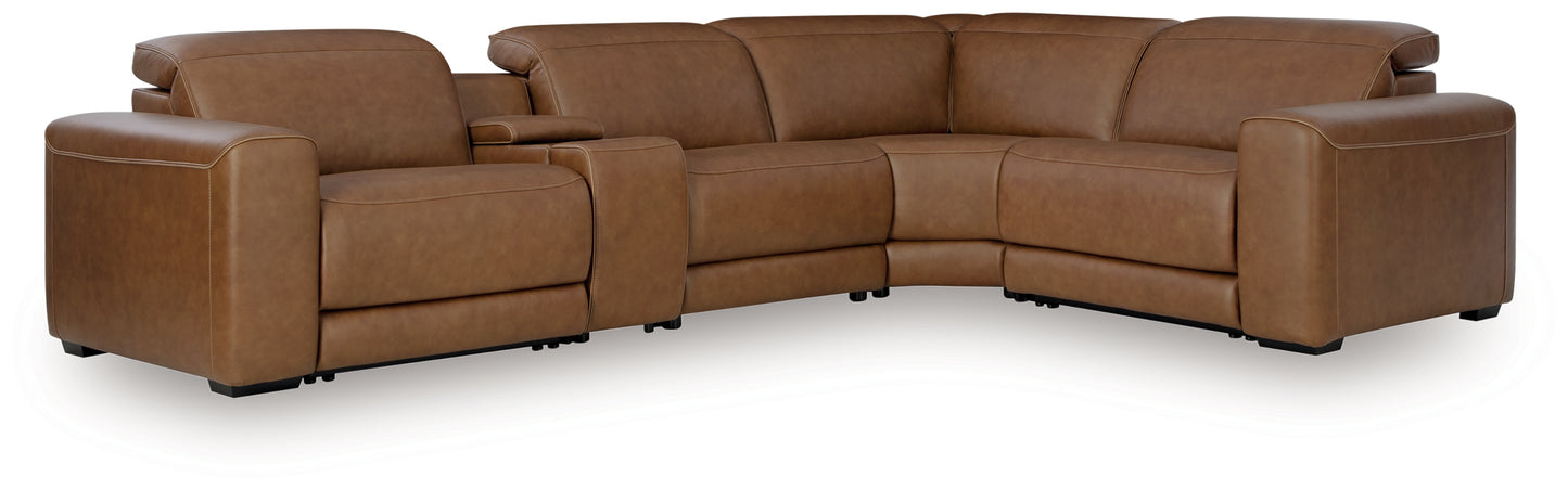 Cape Furniture Outlet - Ashley Furniture - Magic Man Sectional - 5-Piece Power Reclining Sectional with Console / Caramel - PCU10700S12