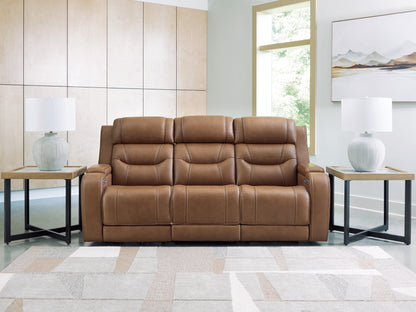 Cape Furniture Outlet - Ashley Furniture - Knightington Living Room - PWR REC Sofa w/Audio Seating / Caramel - PCU1160015A