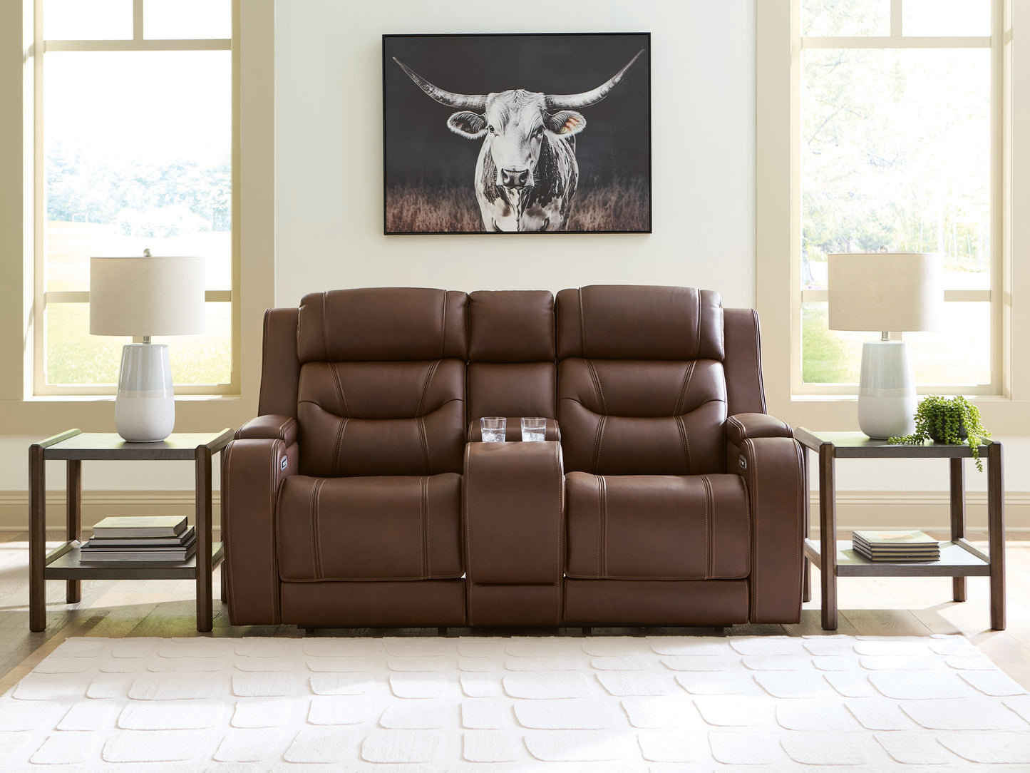 Cape Furniture Outlet - Ashley Furniture - Knightington Living Room - PWR REC Love w/Audio Seating / Brown - PCU1160218A