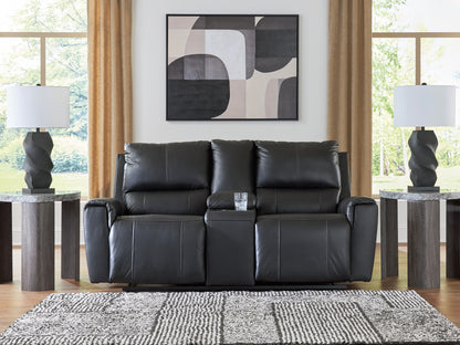 Cape Furniture Outlet - Ashley Furniture - Glossmore Living Room - DBL Rec Loveseat w/Console / Black - PCU1170094