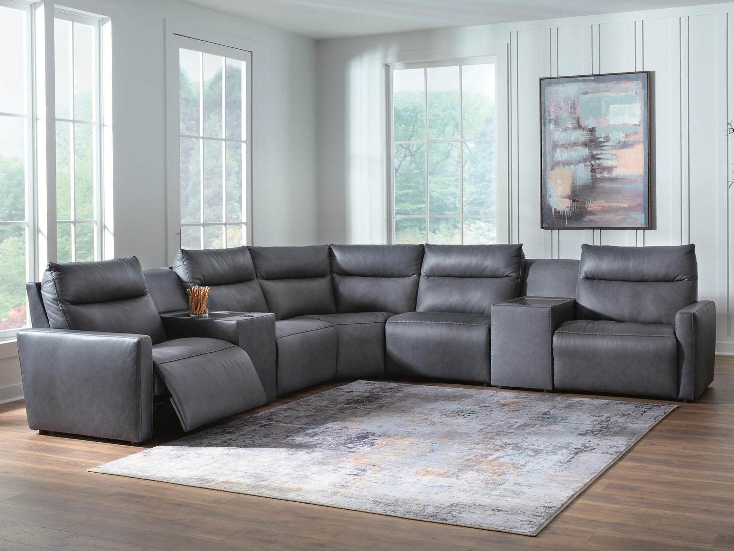 Cape Furniture Outlet - Ashley Furniture - ModZ Sectional - 7-Piece Power Reclining Sectional with Audio Consoles / Blue - U14001S8