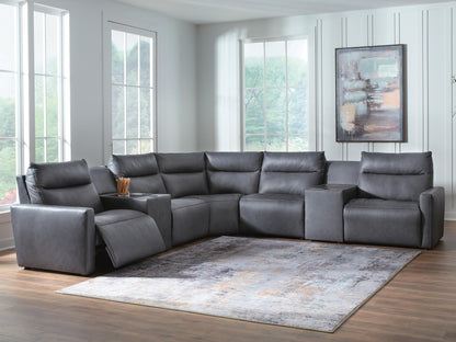 Cape Furniture Outlet - Ashley Furniture - ModZ Sectional - 7-Piece Power Reclining Sectional with Audio Consoles / Blue - U14001S8
