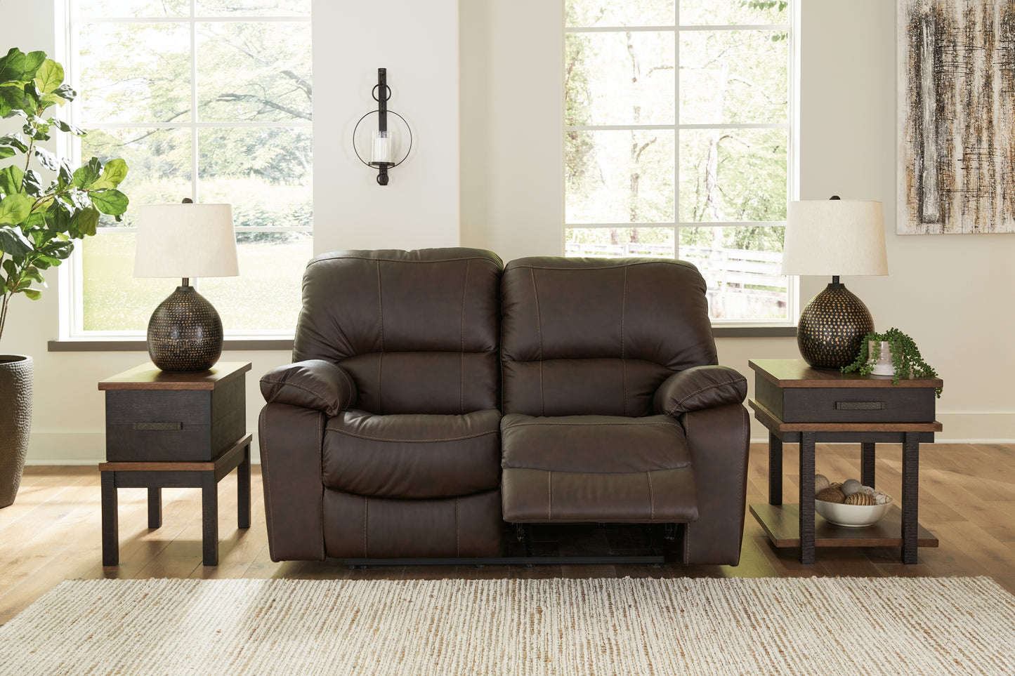Cape Furniture Outlet - Ashley Furniture - Leesworth Living Room - Reclining Power Loveseat / Dark Brown - U4380874