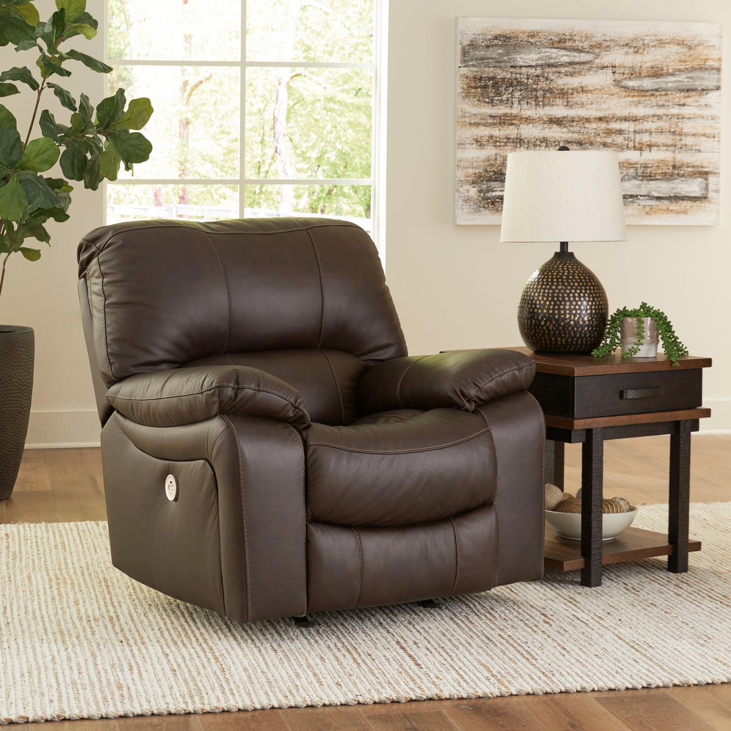 Cape Furniture Outlet - Ashley Furniture - Leesworth Living Room - Power Rocker Recliner / Dark Brown - U4380898
