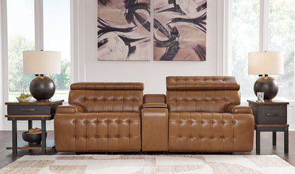 Cape Furniture Outlet - Ashley Furniture - Temmpton Sectional - 3-Piece Power Reclining Sectional Loveseat with Console / Chocolate - U92708S2
