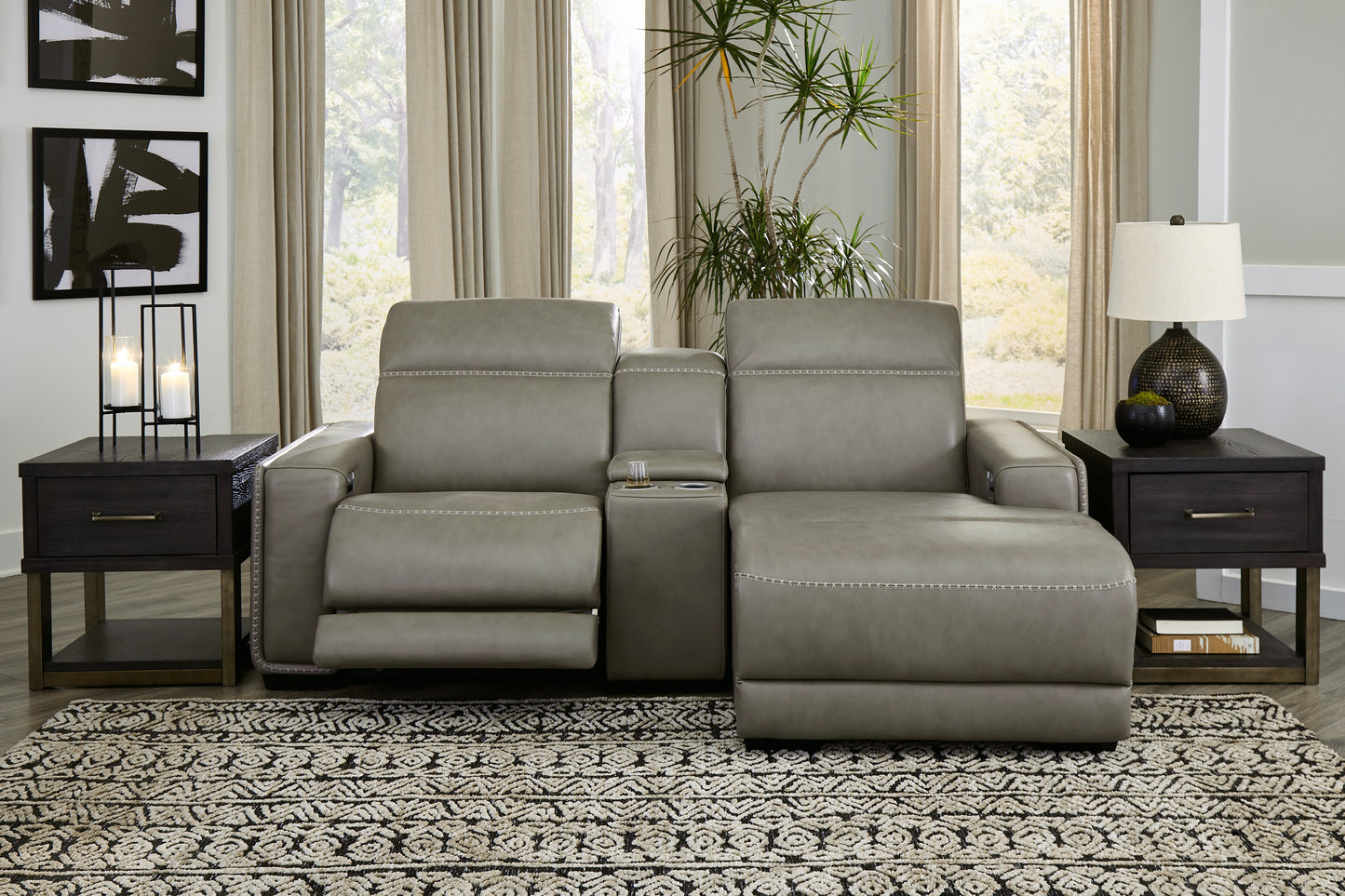 Cape Furniture Outlet - Ashley Furniture - Correze Sectional - 3-Piece Power Reclining Sectional with Chaise / Gray - U94202S11