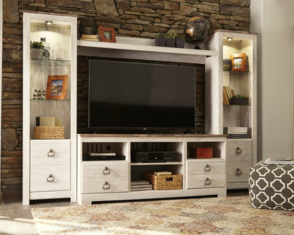 Cape Furniture Outlet - Ashley Furniture - Willowton Entertainment Center - 4-Piece Entertainment Center / Whitewash - W267W3