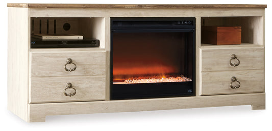 Cape Furniture Outlet - Ashley Furniture - Willowton 64" TV Stand with Electric Fireplace - 64" TV Stand with Electric Fireplace / Whitewash - W267W10