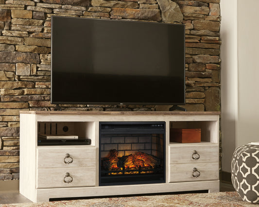 Cape Furniture Outlet - Ashley Furniture - Willowton 64" TV Stand with Electric Fireplace - 64" TV Stand with Electric Fireplace / Whitewash - W267W8