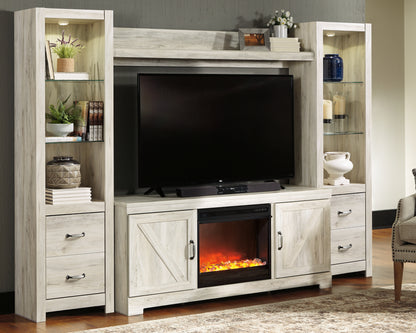 Cape Furniture Outlet - Ashley Furniture - Bellaby 4-Piece Entertainment Center with Fireplace - 4-Piece Entertainment Center with Fireplace / Whitewash - W331W5