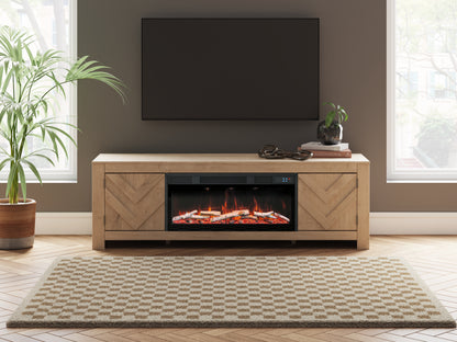 Cape Furniture Outlet - Ashley Furniture - Cayboni 71" TV Stand with Electric Fireplace - 71" TV Stand with Electric Fireplace / Tan - W3787W1