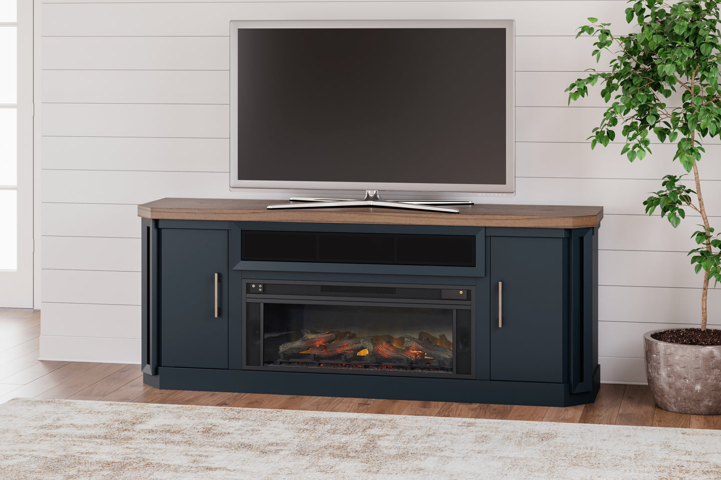 Cape Furniture Outlet - Ashley Furniture - Landocken 83" TV Stand - 83" / Brown/Blue - W402-68