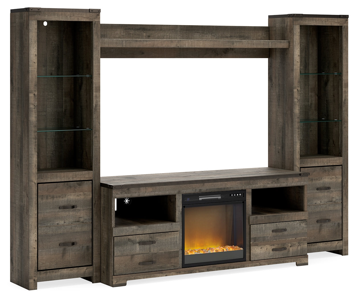 Cape Furniture Outlet - Ashley Furniture - Trinell 4-Piece Entertainment Center with Electric Fireplace - 4-Piece Entertainment Center with Electric Fireplace / Brown - W446W10