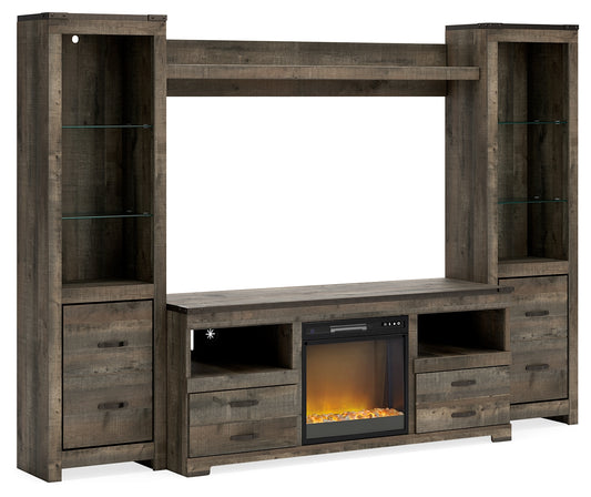 Cape Furniture Outlet - Ashley Furniture - Trinell 4-Piece Entertainment Center with Electric Fireplace - 4-Piece Entertainment Center with Electric Fireplace / Brown - W446W10