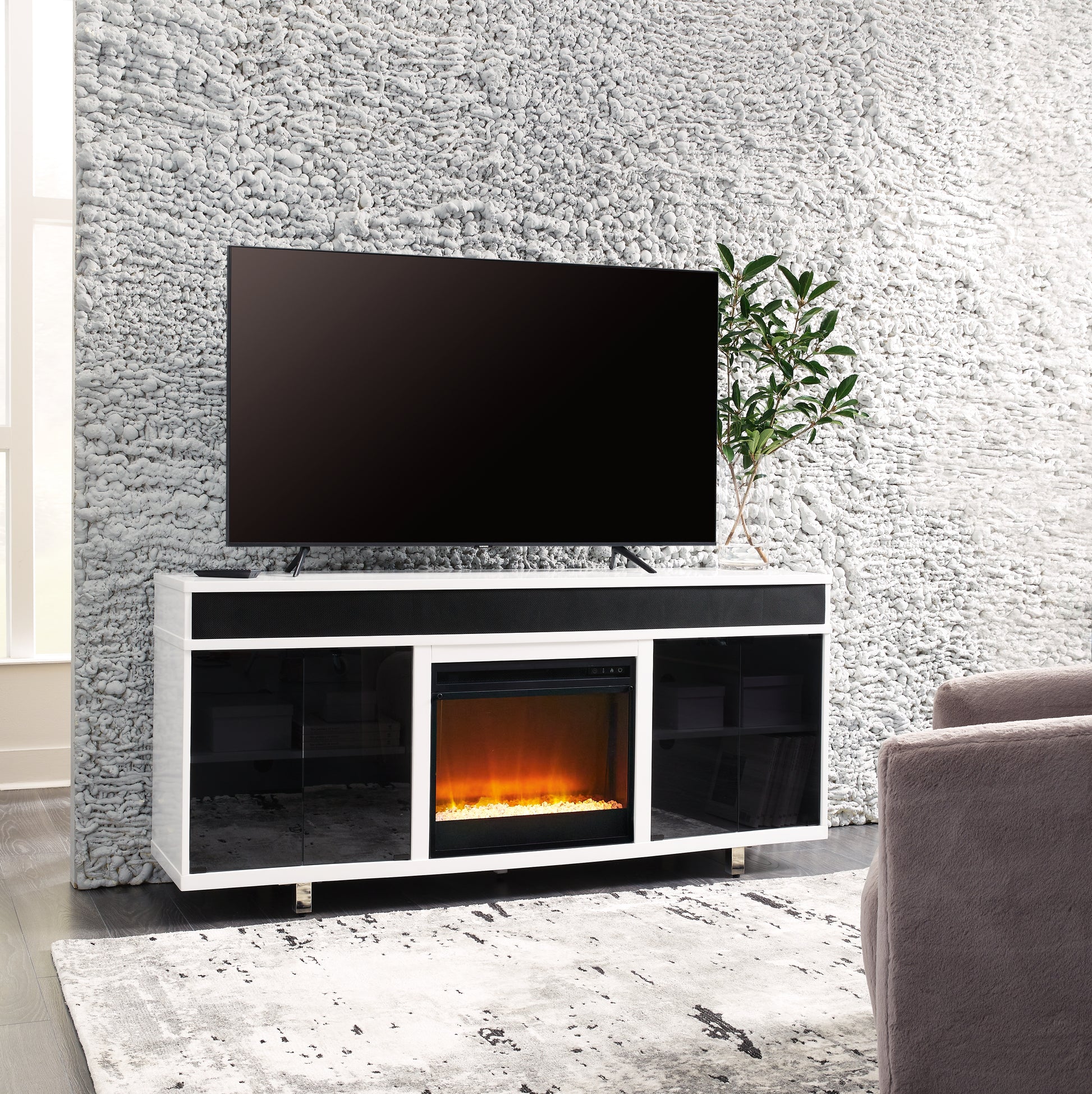 Cape Furniture Outlet - Ashley Furniture - Gardoni 72" TV Stand with Electric Fireplace - 72" TV Stand with Electric Fireplace / White/Black - W756W1