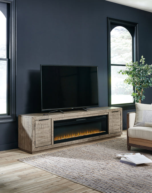Cape Furniture Outlet - Ashley Furniture - Krystanza TV Stand with Electric Fireplace - TV Stand with Electric Fireplace / Weathered Gray - W760W1