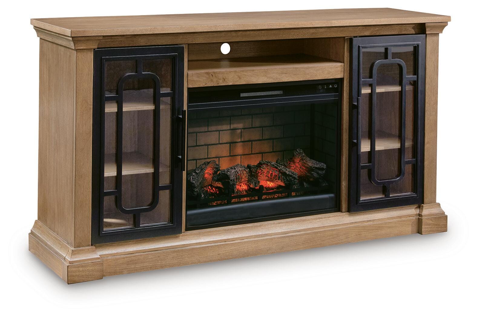 Cape Furniture Outlet - Ashley Furniture - Wittenmyer 72" TV Stand with Electric Fireplace - 72" TV Stand with Electric Fireplace / Natural/Black - W794W1